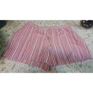 Terra Sky 55% Linen Woman's Shorts 1X Red & White Stripes